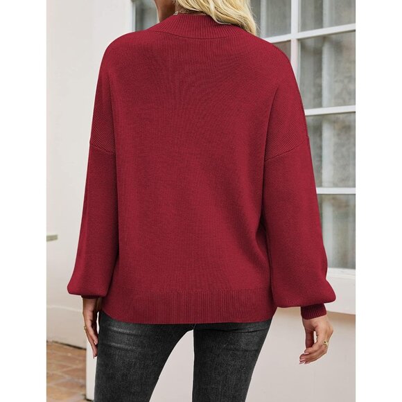 Zeagoo Women Red-snowman Long Sleeve Pullover Ribbed Knitted Pattern Sweater - Picture 2 of 4